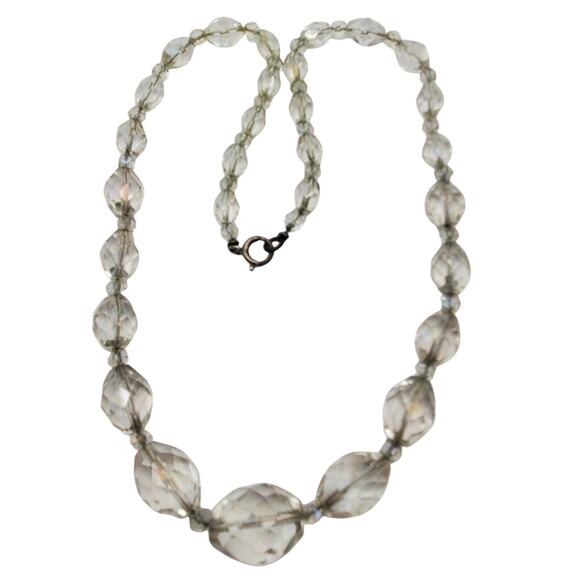 Pale Gray Faceted Crystal Necklace Glass Beaded Choker 12K GF Clasp Vintage - Picture 3 of 11